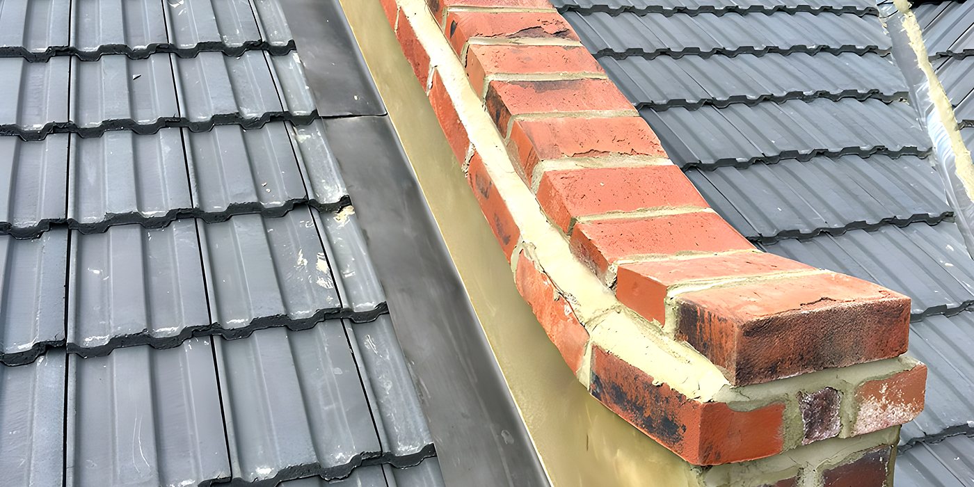 Lead flashing dressed into a brick gable