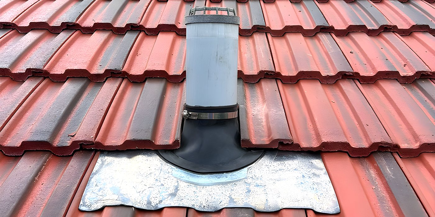 Roofing work in New Malden: a red interlocking tile roof with a vent